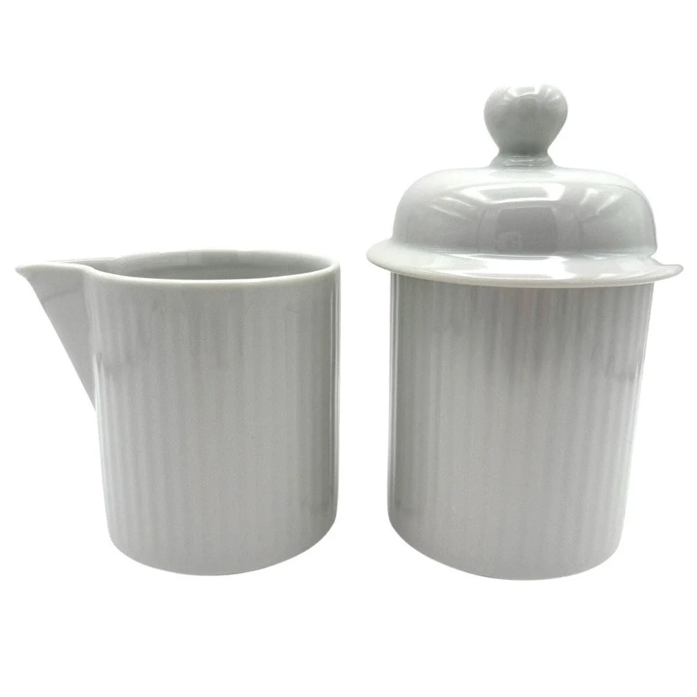 Vintage Dansk Bistro White Fluted Creamer & Lidded Sugar Bowl Set Japan 1970s
